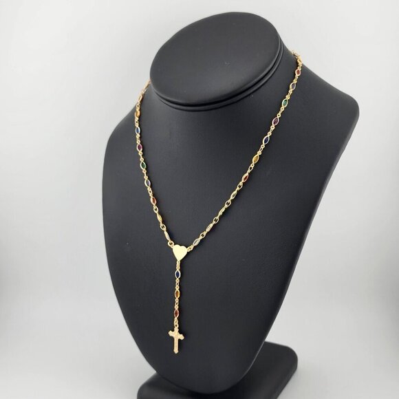 Brand New Brazilian 18k Gold Filled Multi Color Heart Cross Necklace - Picture 6 of 10